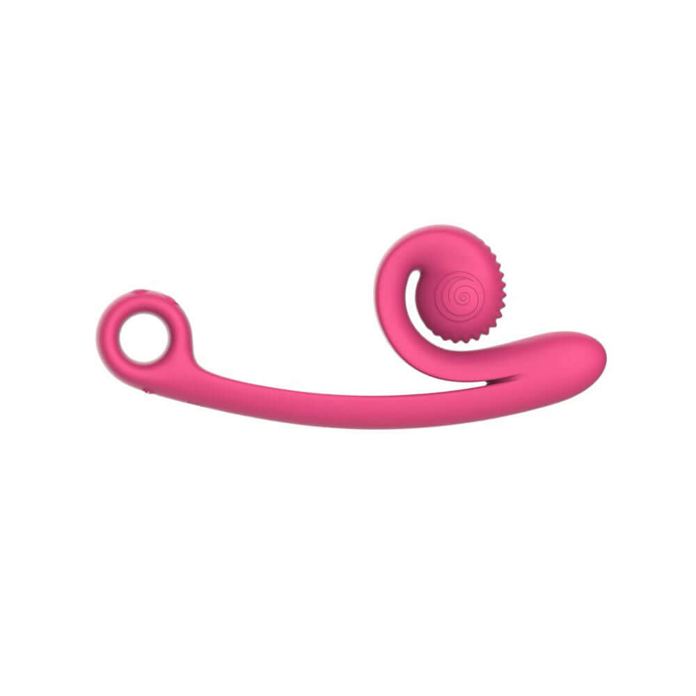Snail Vibe Curve Dual Pleasure Vibrator Pink showcasing its unique curved design for stimulation.