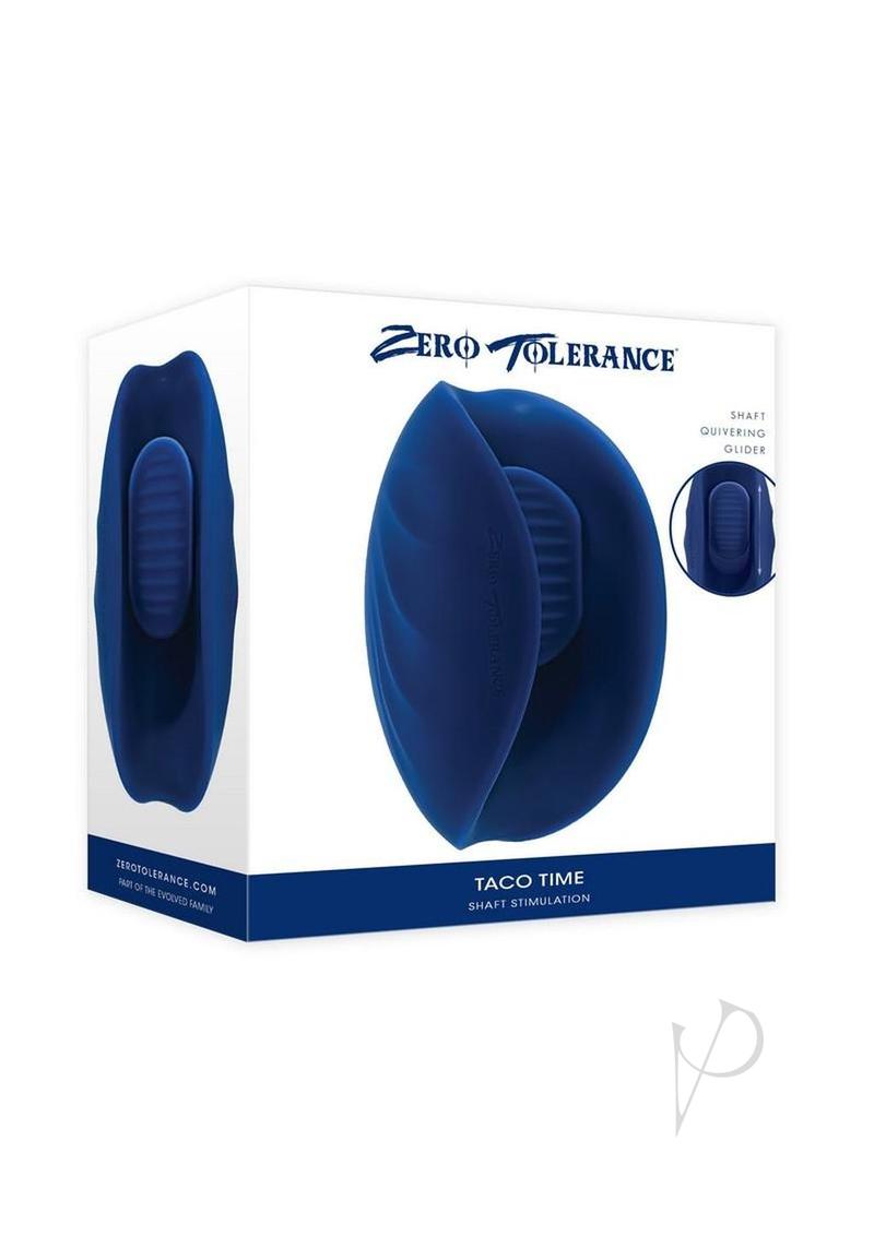 Zero Tolerance Taco Time Rechargeable Silicone Stroker Blue packaging showcasing its unique taco-inspired design.