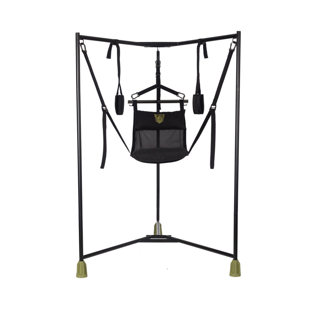 Fort Troff Hammock Hangar Sling Black support system with tri-leg frame and adjustable straps.