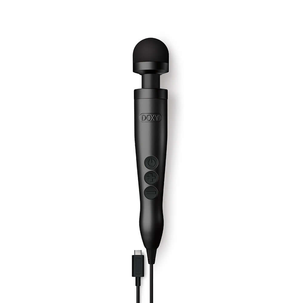 Doxy Usb-c Wand Massager Matte Black featuring USB-C charging and powerful vibrations.