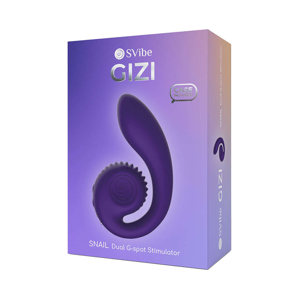 Svibe Snail Gizi Dual G-spot Stimulator Purple box packaging with ergonomic design for pleasure.