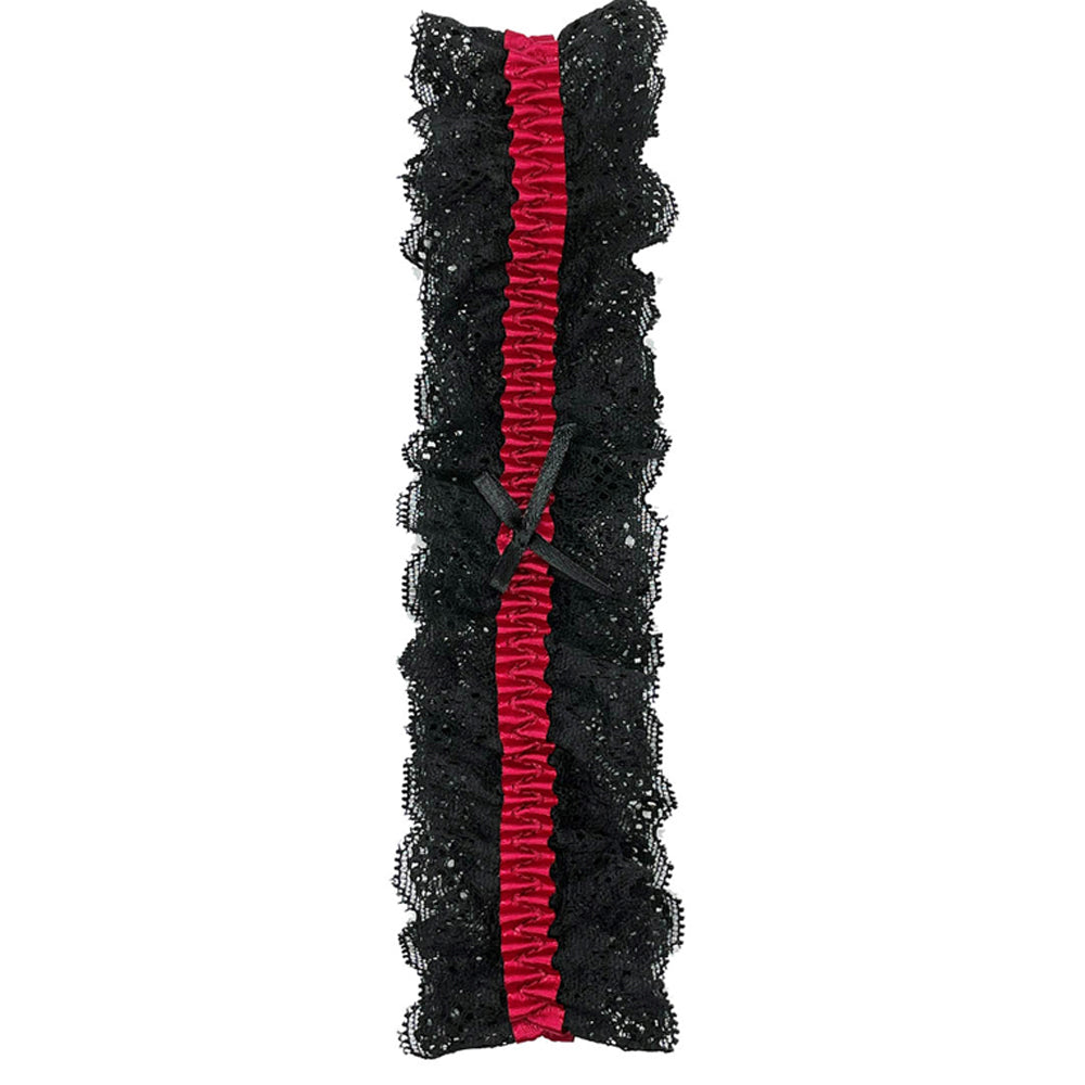 Popsi Lingerie Lace Leg Garter Black and Red One Size, featuring black lace, red accents, and a bow detail.