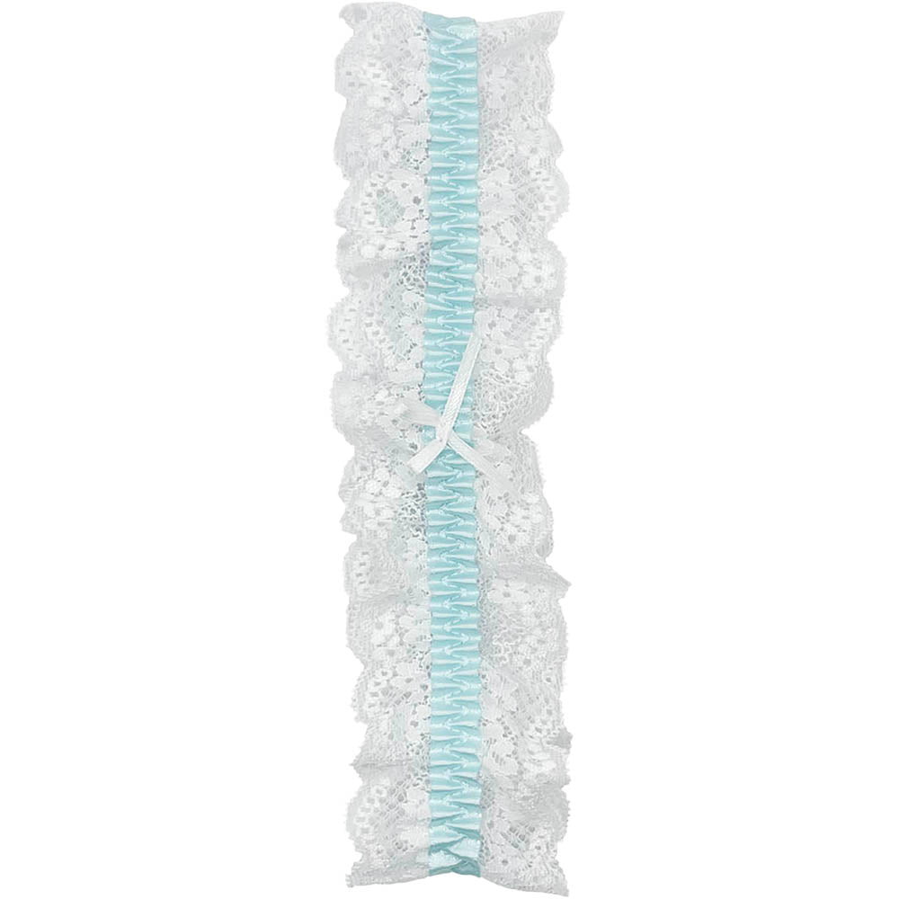 Popsi Lingerie Lace Garter White Aqua One Size with lace detailing and a blue elastic band.