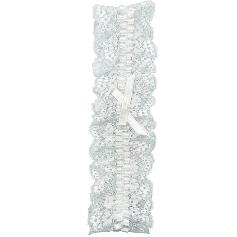Popsi Lingerie Lace Leg Garter White One Size with delicate lace, decorative bow, and elastic band.