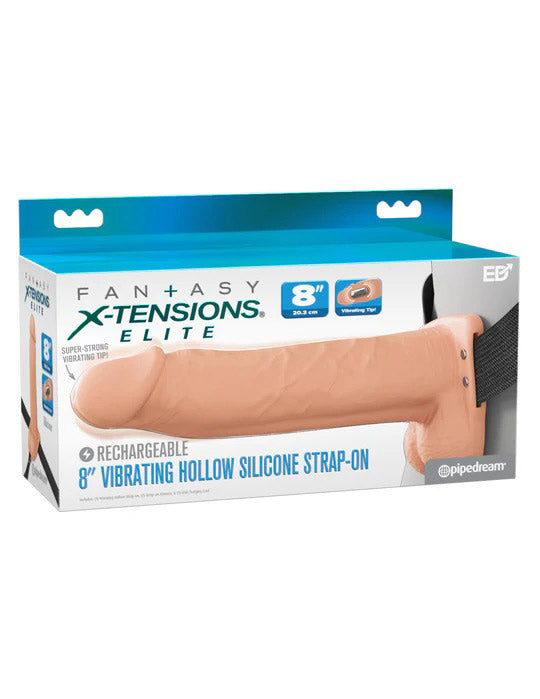 Fantasy X-Tensions Elite 8" Vibrating Hollow Silicone Strap-on - Light-0
