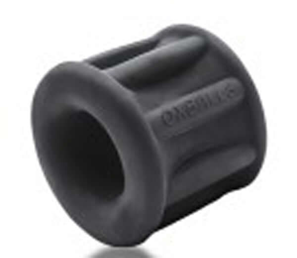 Oxballs Baller Max Tag Ballstretcher in soft velvet-black silicone with ribbed design for enhanced comfort and stretch.
