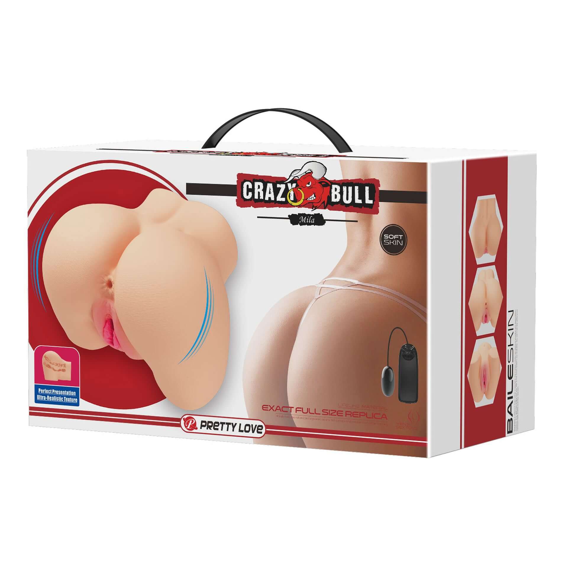Crazy Bull Mila Realistic Vagina and Ass Vibrator in packaging with bullet vibrator, designed with soft skin texture.