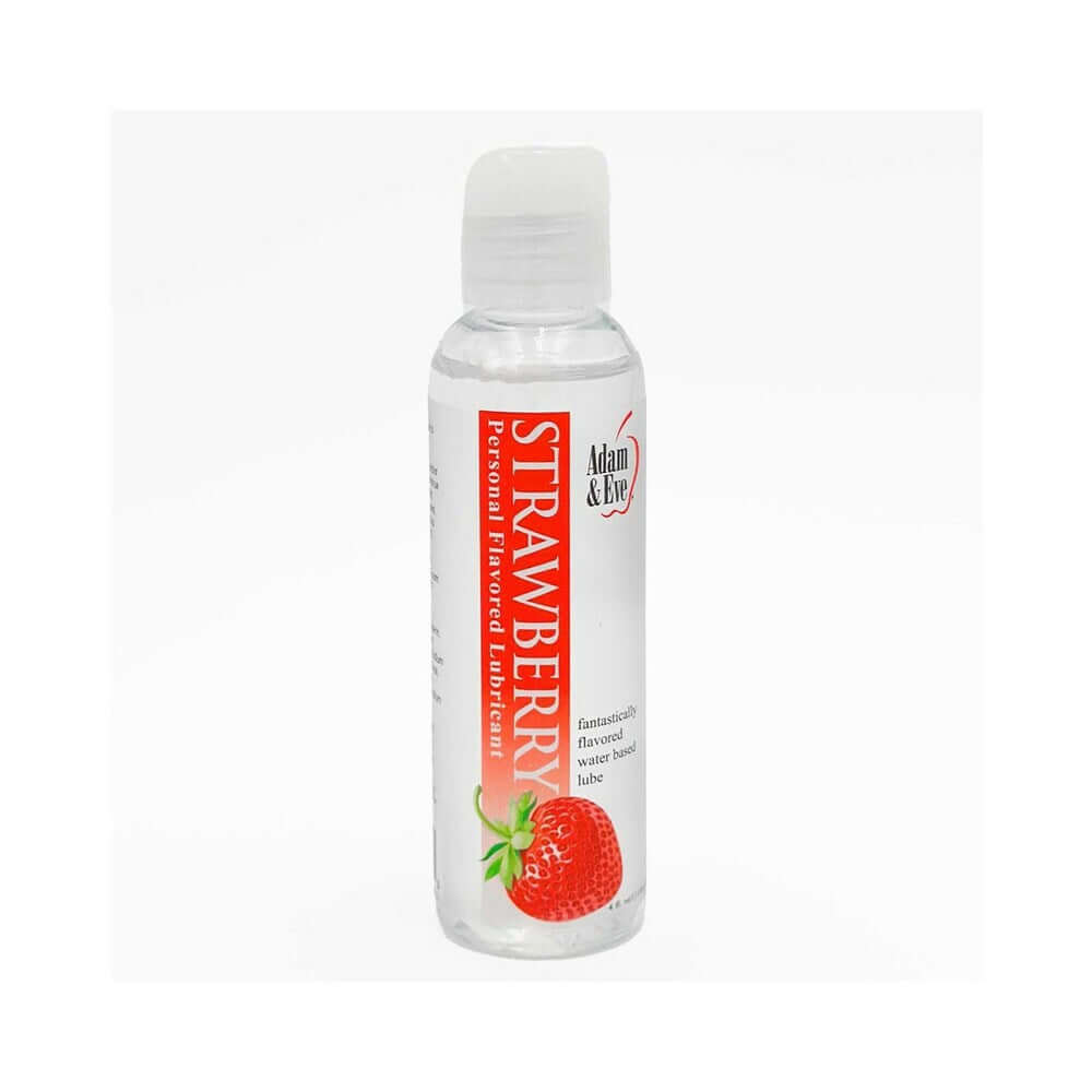 Adam & Eve Flavored Lubricant Strawberry 4 Oz bottle with strawberry design on label.