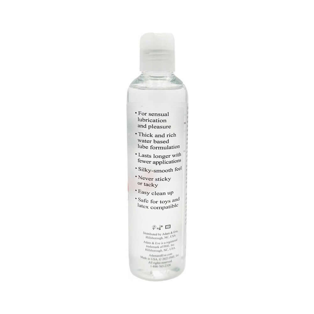 Adam & Eve Water-based Lubricant 8 Oz bottle with features for sensual lubrication and pleasure.