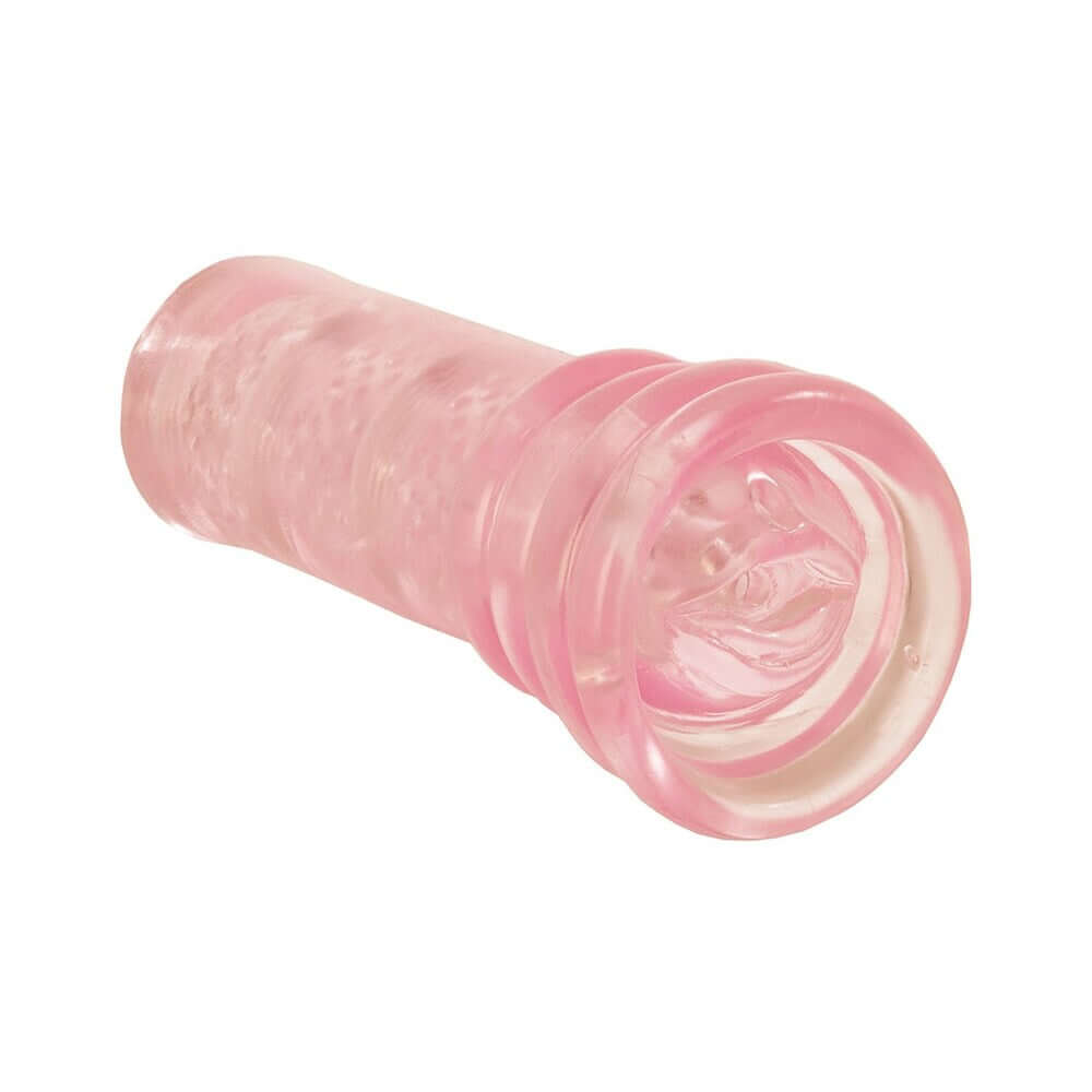 Adam & Eve Super Head Honcho Masturbator in a transparent pink color, designed for enhanced stimulation and comfort.