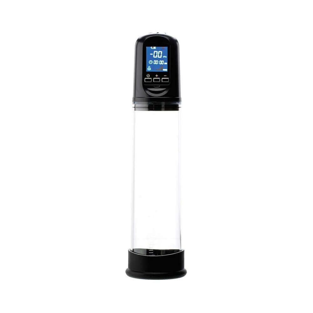 Adam & Eve Adams Rechargeable Penis Pump with digital display and black design.