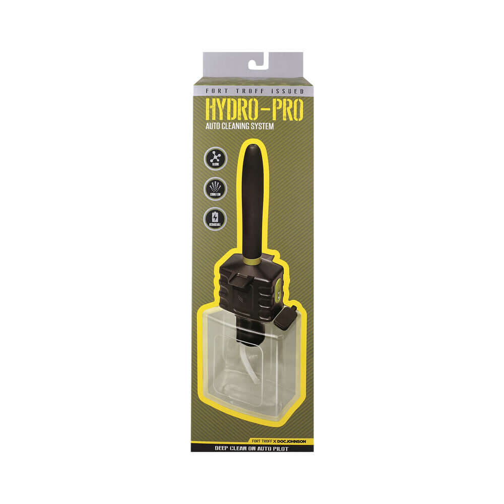 Fort Troff Hydro-pro Auto Cleaning System packaging showcasing ergonomic design and features.