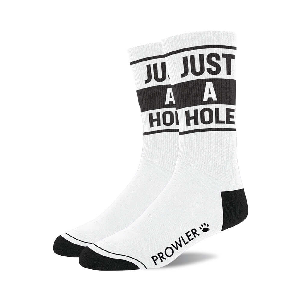 Prowler Red Just A Hole Socks featuring a bold graphic design in black and white, perfect for casual wear.