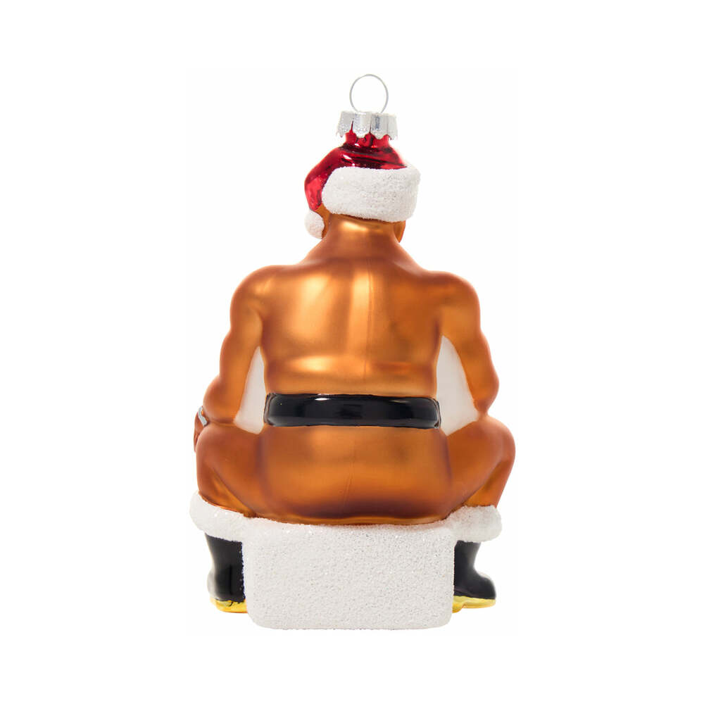 Cheeky Pornament Boss Hog Glass Christmas Ornament featuring a playful design of a hog in a Santa hat.