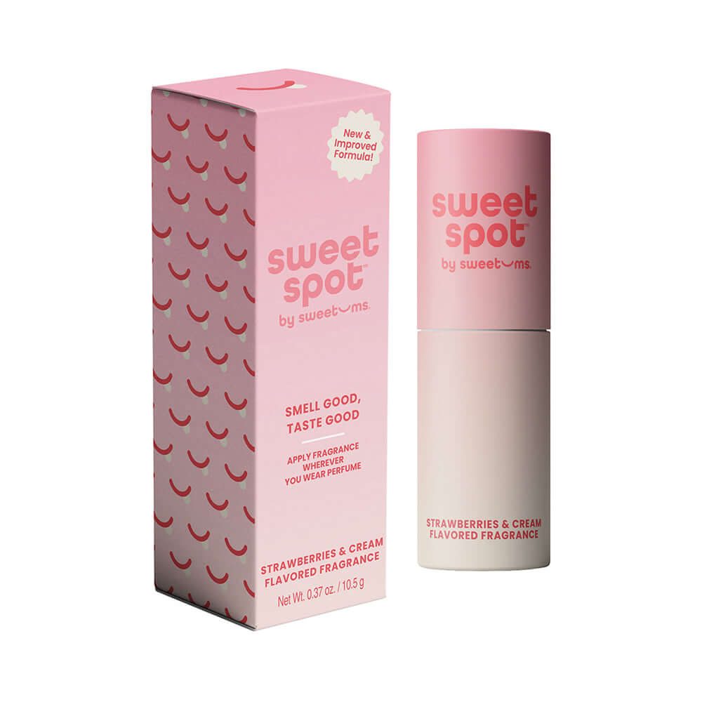 Sweetums Sweet Spot Flavored Fragrance Strawberries & Cream packaging and stick for a delightful scent experience.
