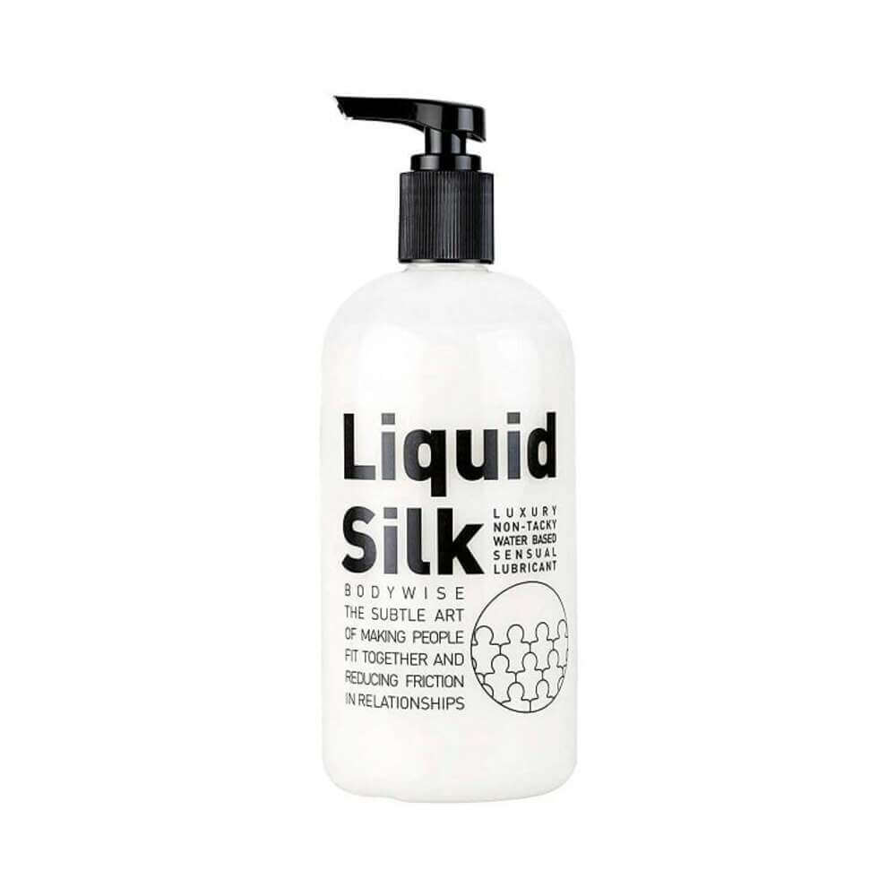 Liquid Silk Water-based Lubricant White 8.45 Oz bottle with pump for smooth and comfortable glide.