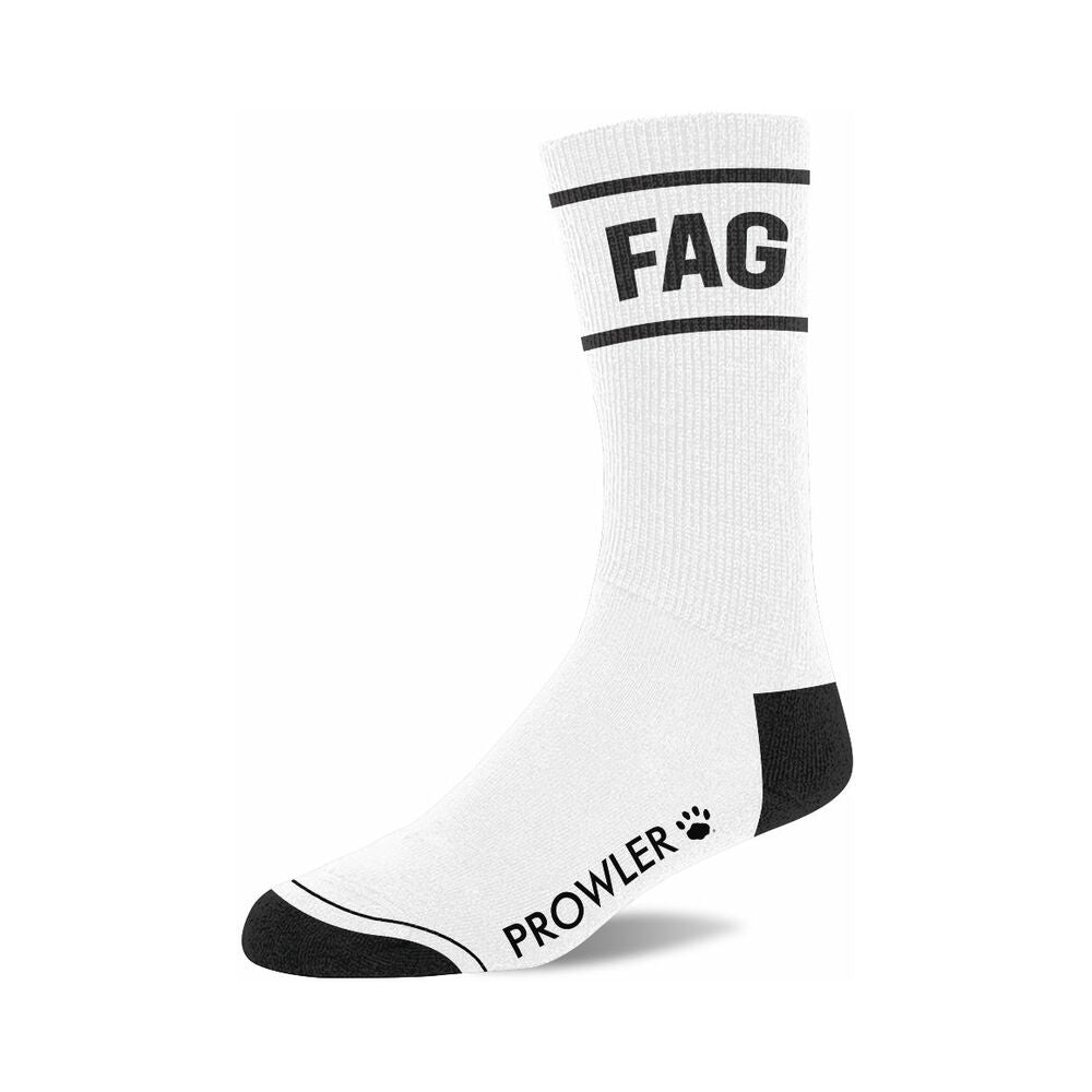 Prowler Red Fag Socks featuring bold 'FAG' graphic and sporty design with black accents.