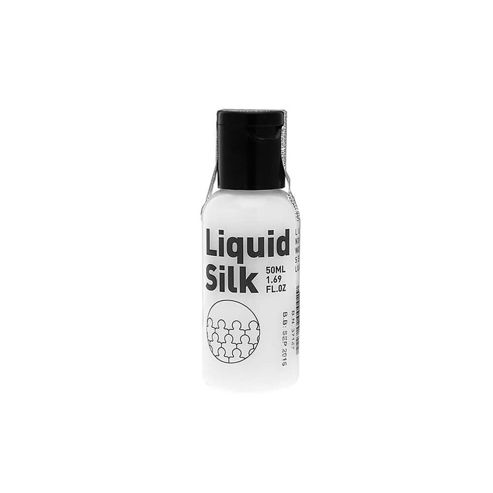 Liquid Silk Water-based Lubricant White 1.69 Oz bottle with a sleek design for personal care.