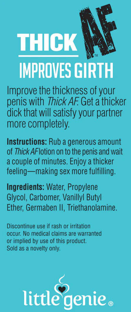 Thick Af Girth Cream 10 ml Display of 65 packaging and usage instructions for enhanced intimacy.