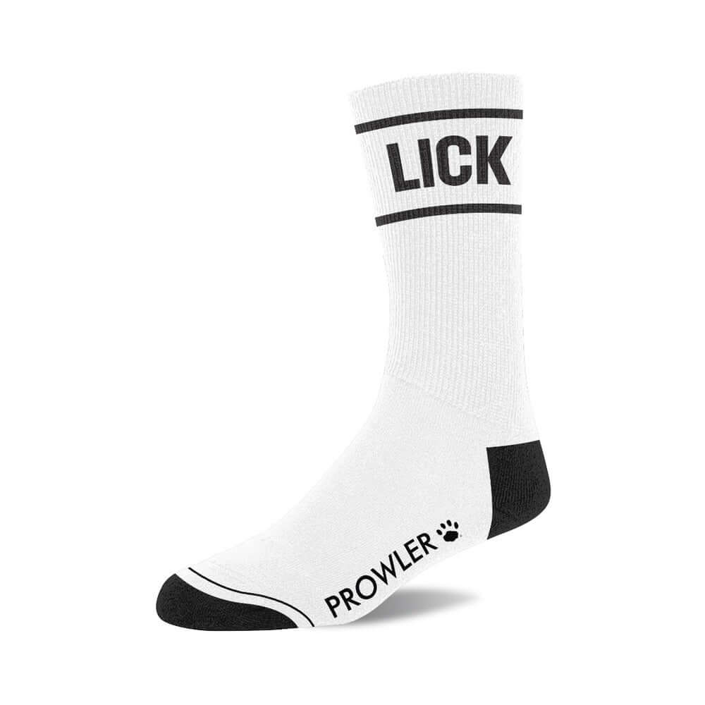 Prowler Red Lick Socks featuring bold black and white design with 'LICK' text on a white background.