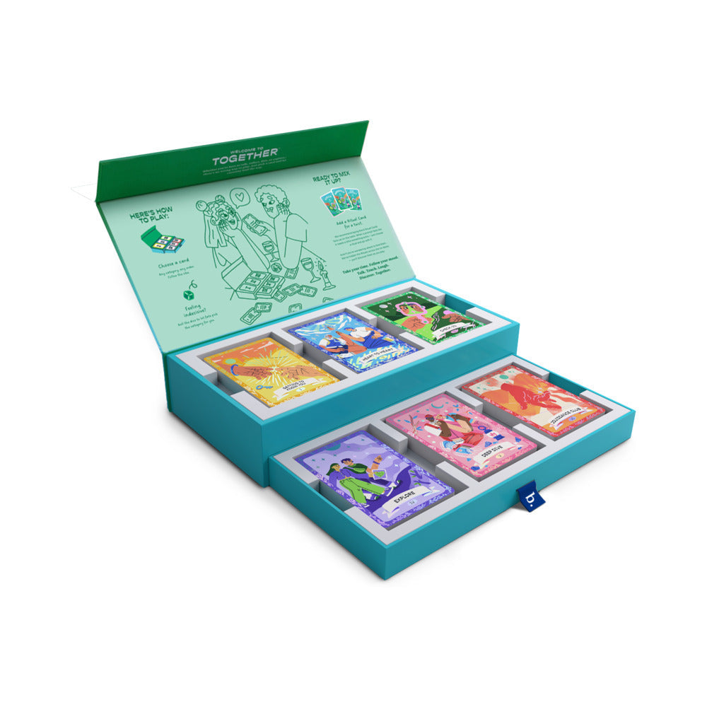 Biird X Jouissance Club Together Couples Card Game box showcasing 180 cards for deepening relationships and intimacy.