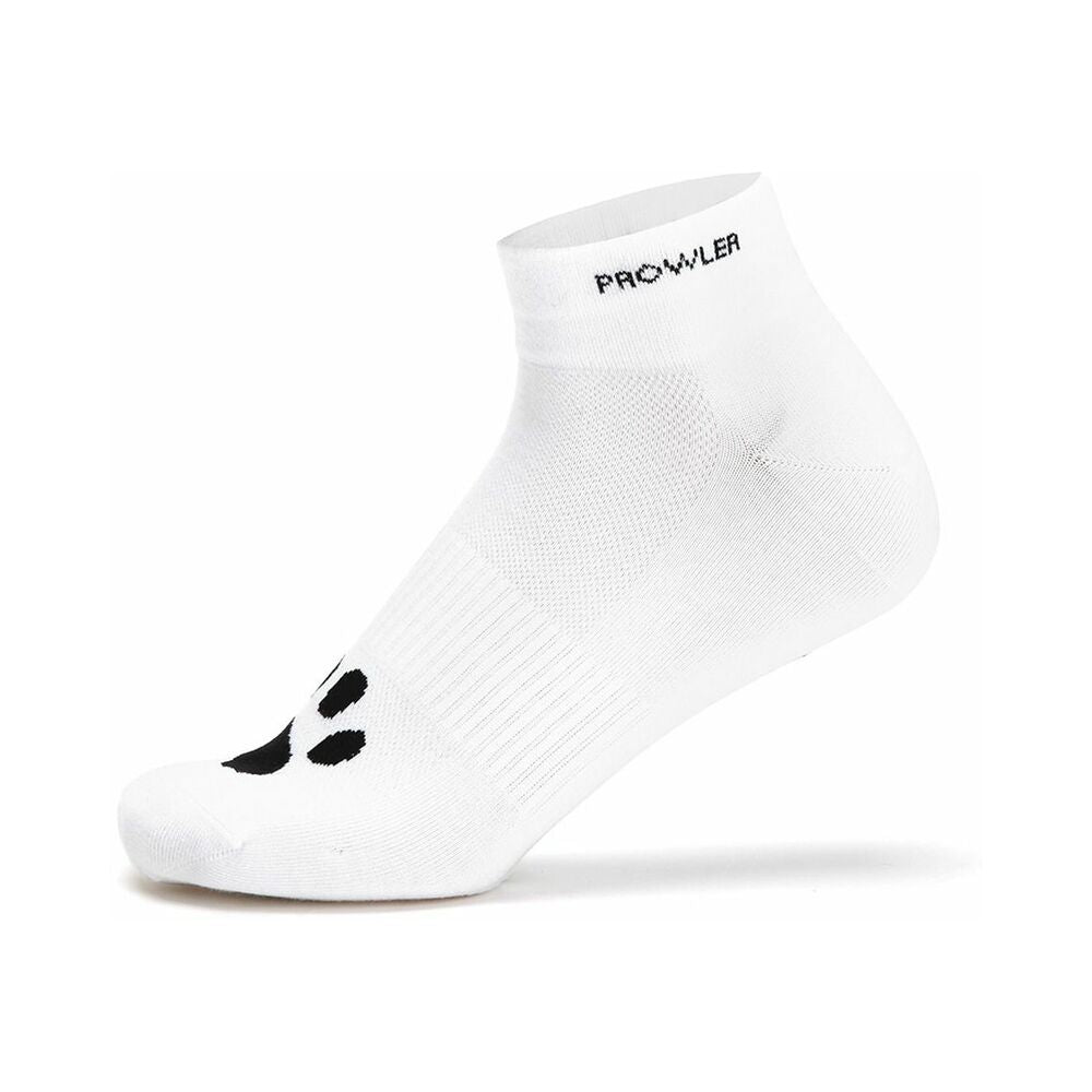 Prowler Red Sniff Ankle Socks showcasing sporty ankle-length design and playful black paw print.