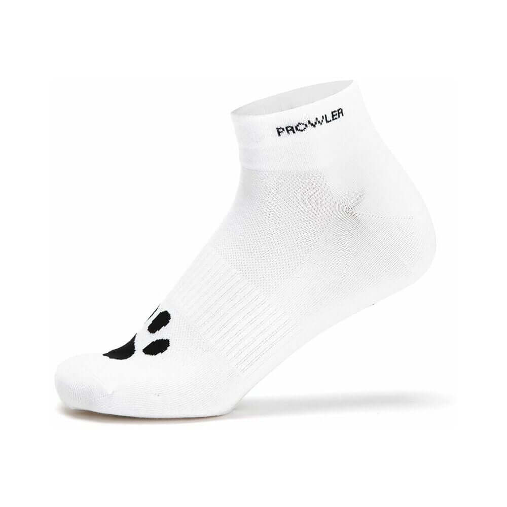 Prowler Red Sniff Ankle Socks showcasing sporty ankle-length design and playful black paw print.