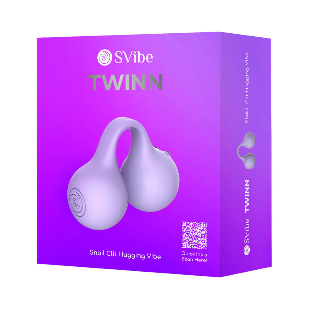 Svibe Snail Twinn Finger Vibrator Lilac app-enabled packaging on a purple background.