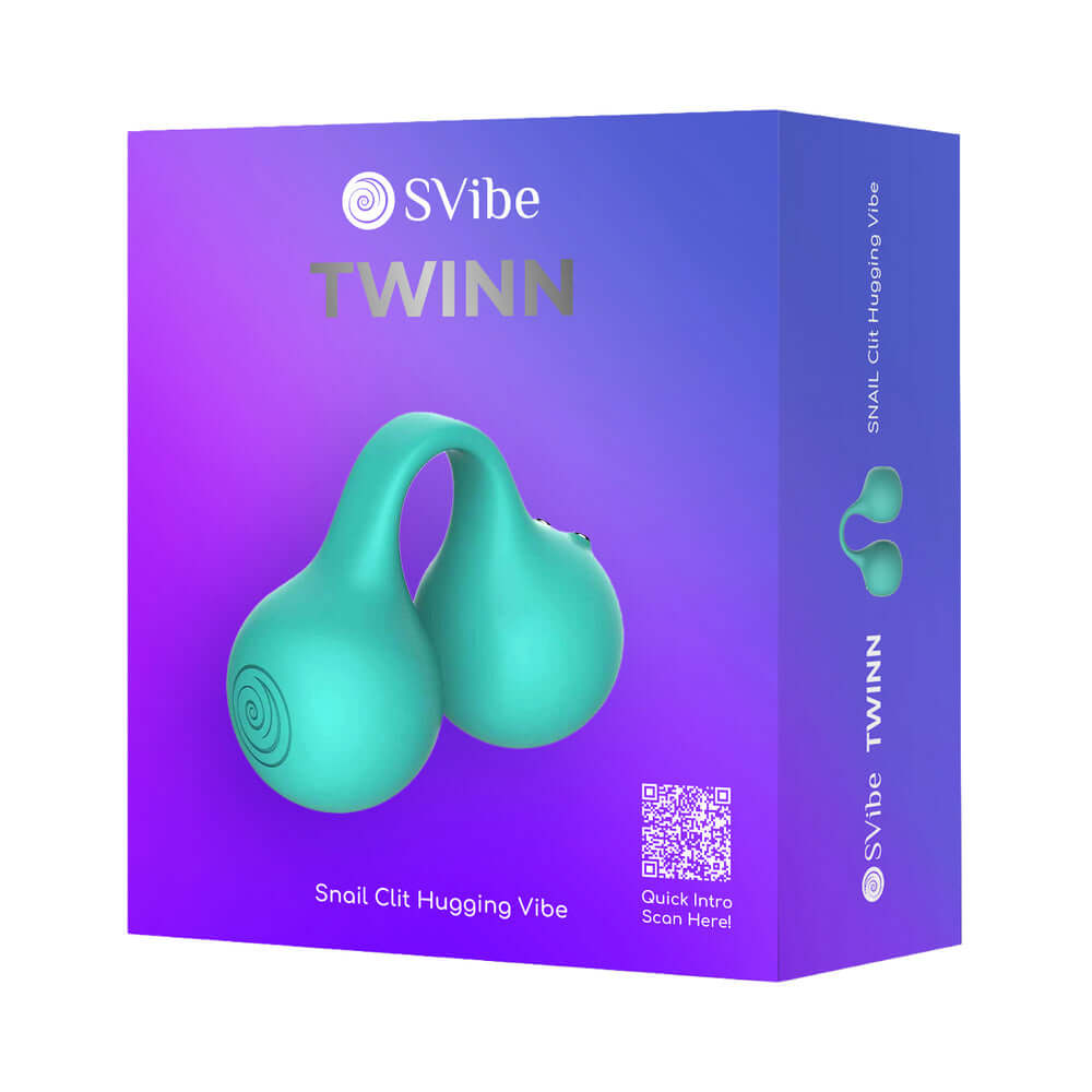 Svibe Snail Twinn Finger Vibrator Tiffany app-enabled packaging with two teal vibrator bulbs.