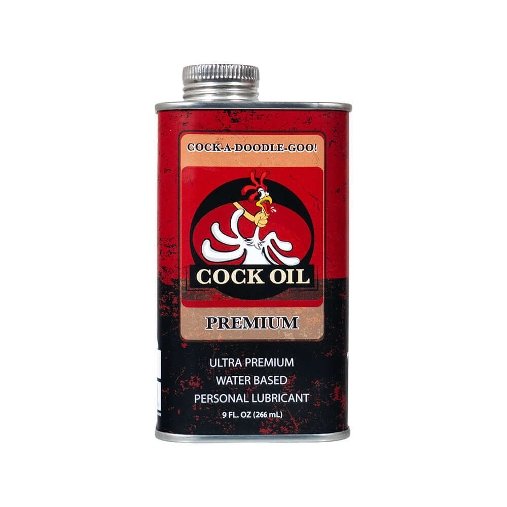 Cock Oil Water-based Lubricant Metal Can 9 Oz packaging showcasing premium water-based personal lubricant.