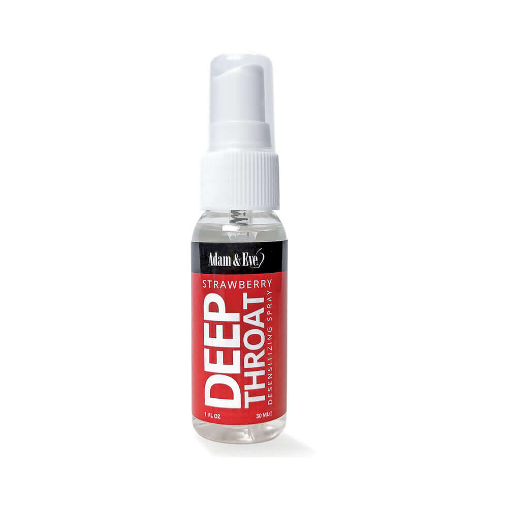 Adam & Eve Deep Throat Desensitizing Spray Strawberry bottle with spray applicator