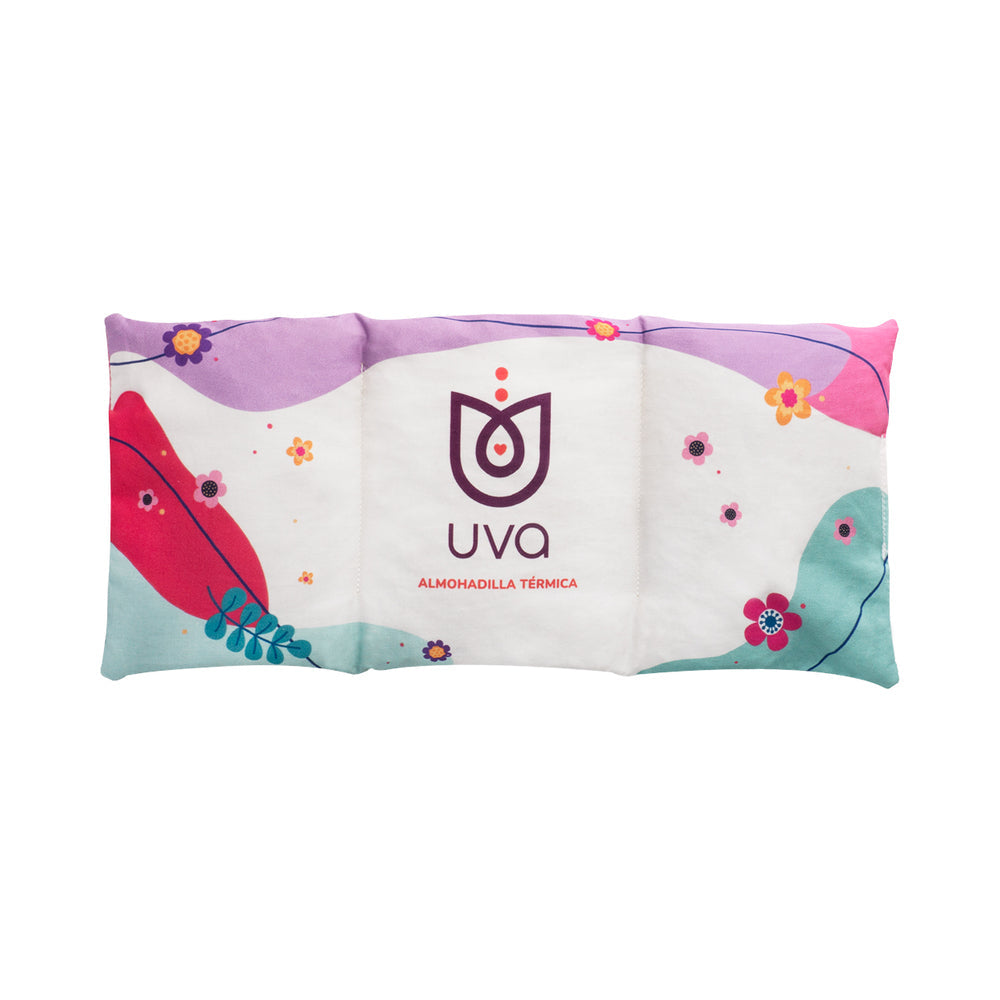 Uva Warming Pad for Menstrual Cramps featuring an eco-friendly design with colorful patterns.