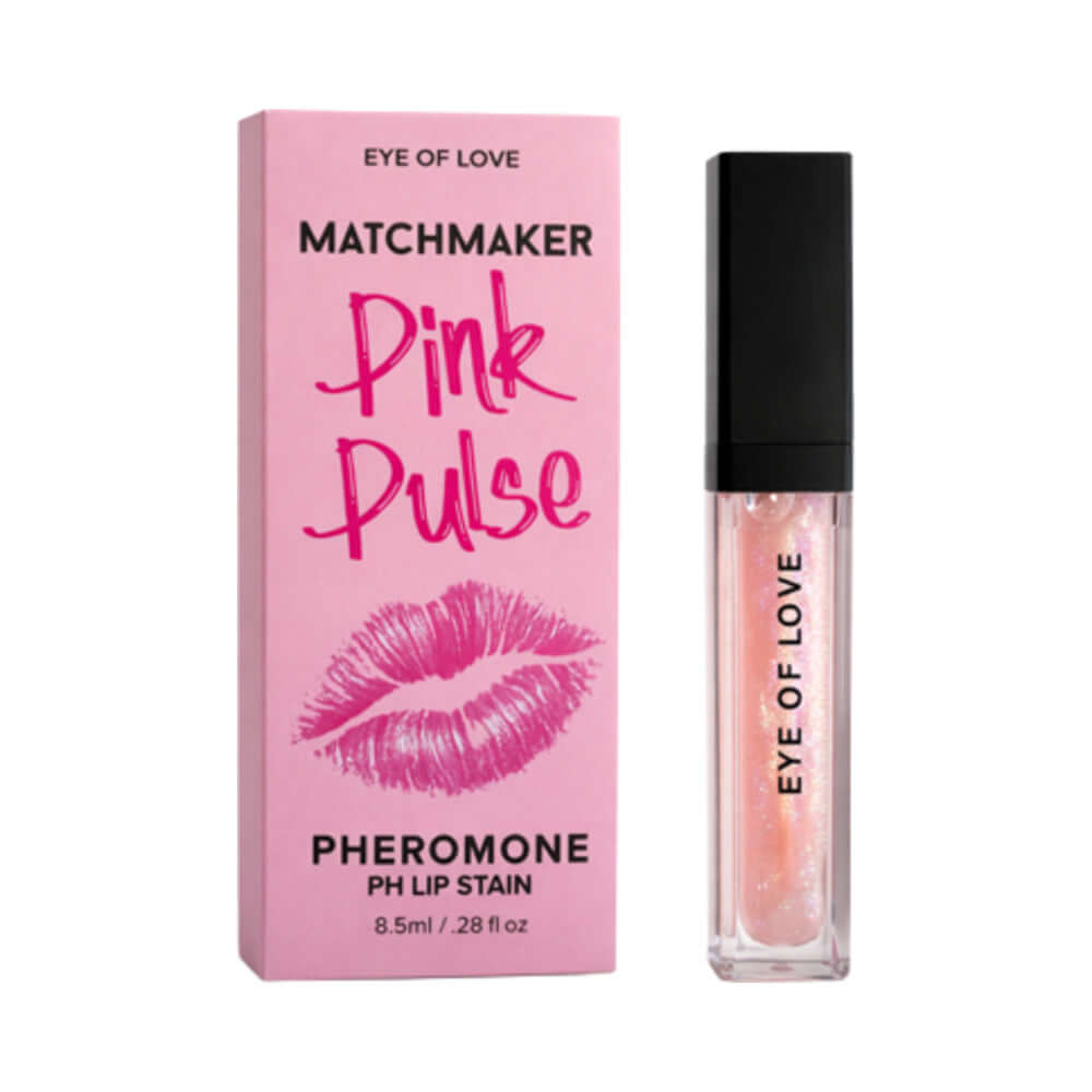 Eye Of Love Matchmaker Pheromone Ph Lip Stain Pink Pulse with glossy finish and pink packaging.