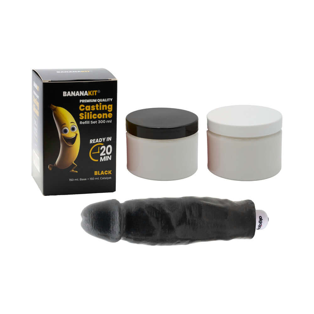 Bananakit Casting Silicone Black Refill Set with jars and a flexible cast showcasing matte black finish.
