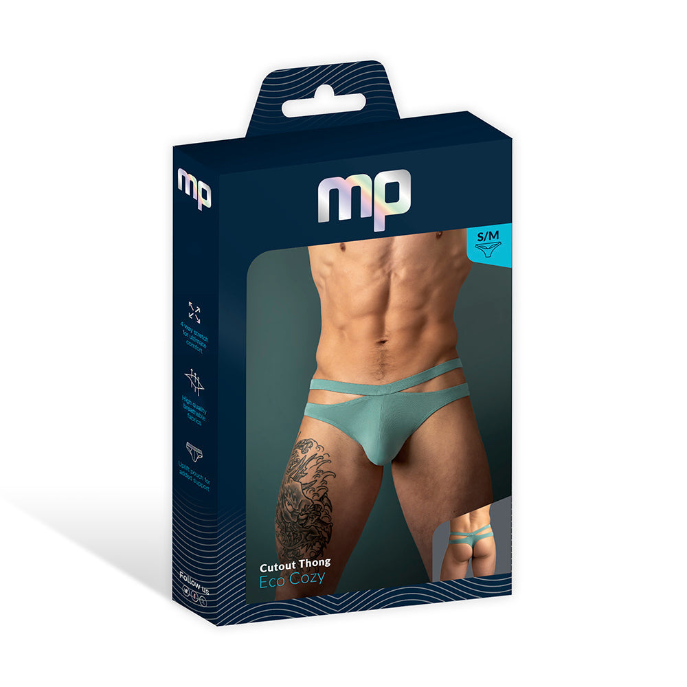Male Power Eco Cozy Cutout Thong Green L XL packaging image showcasing modern design and eco-friendly materials.