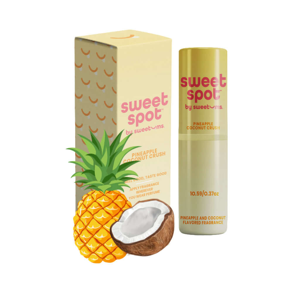 Sweetums Sweet Spot Fragrance Pineapple Coconut Crush solid perfume with a tropical pineapple and coconut design.