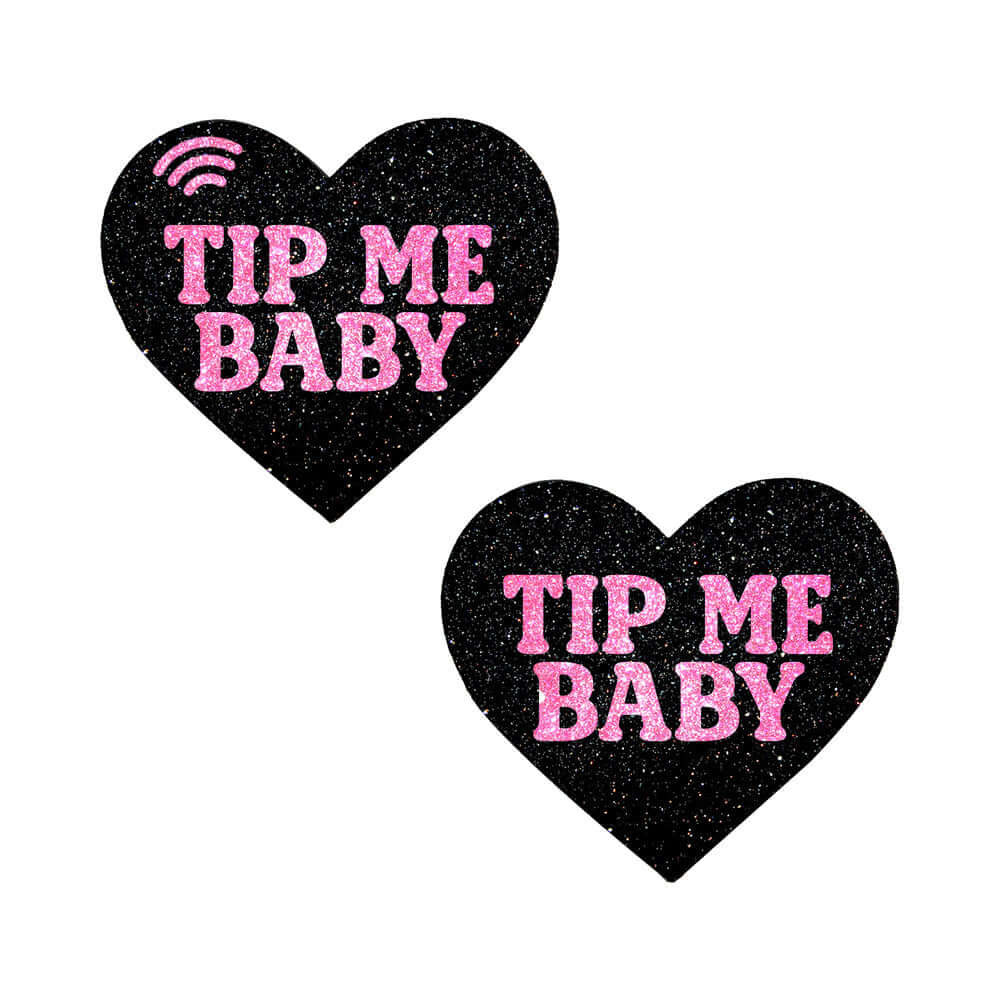 Neva Nude Pink Tip Me Baby Heart Smart NFC Pasties in heart shape with sparkly black and pink design.