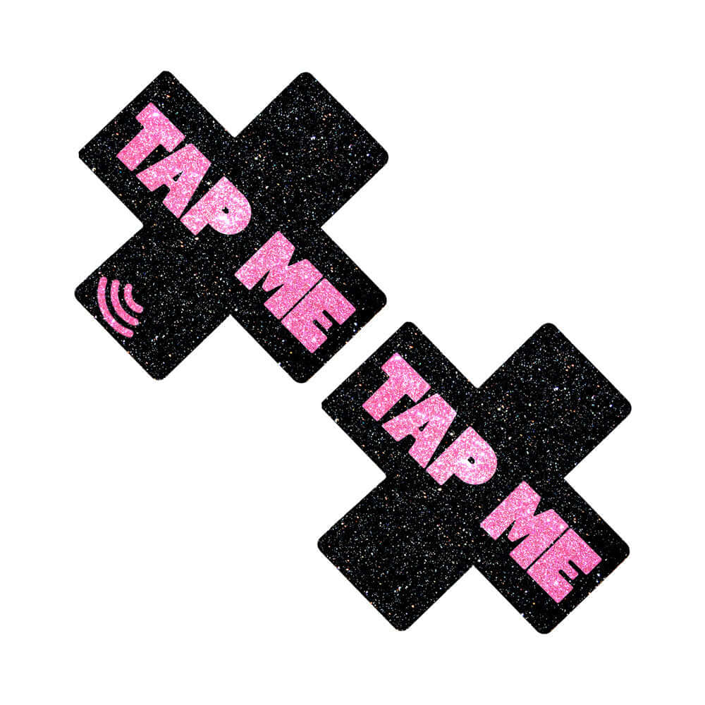 Neva Nude Tap Me Pink X Smart Nfc Pasties in a stylish black design with pink 'TAP ME' text.