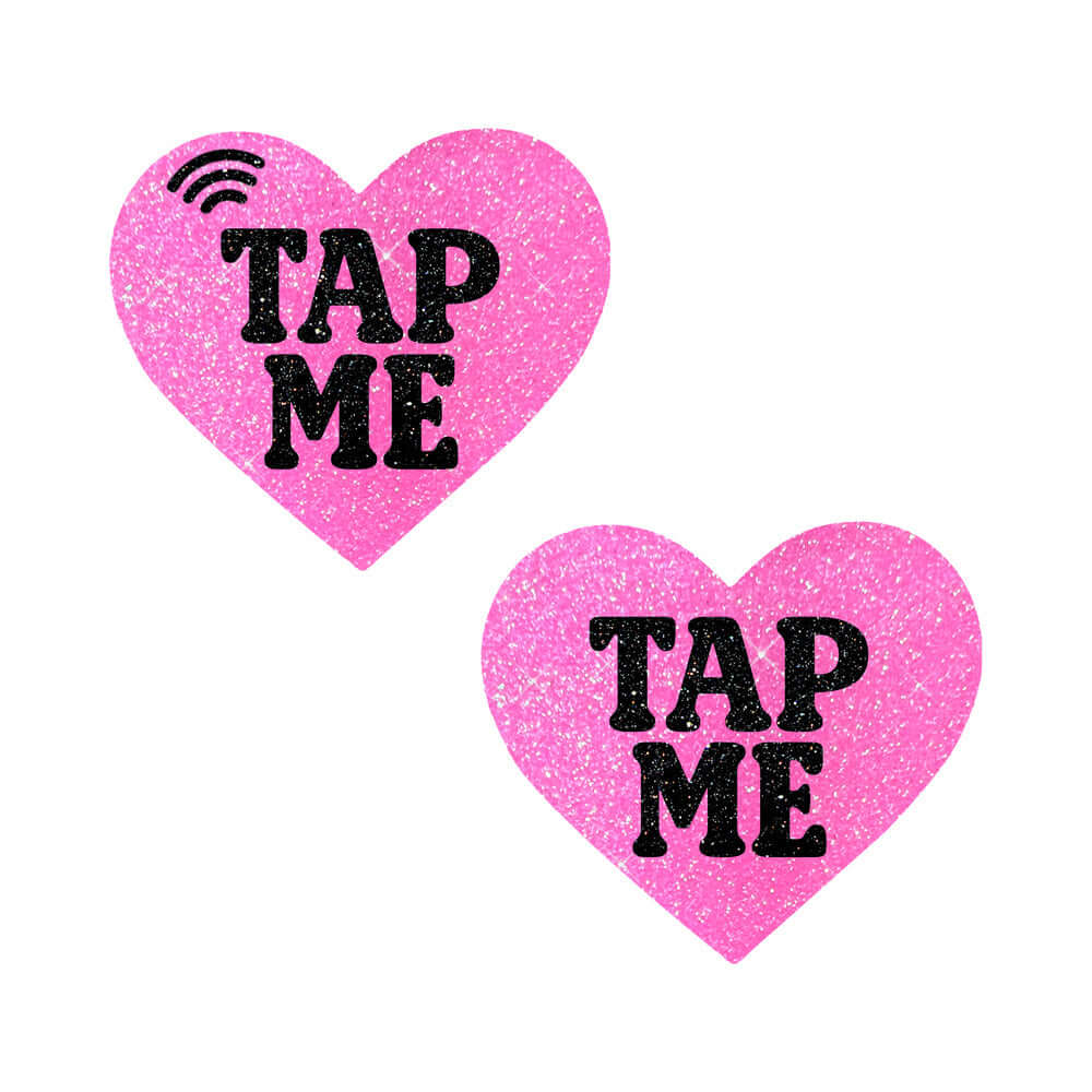 Neva Nude Tap Me Pink Heart Smart Nfc Pasties in vibrant pink with black text.