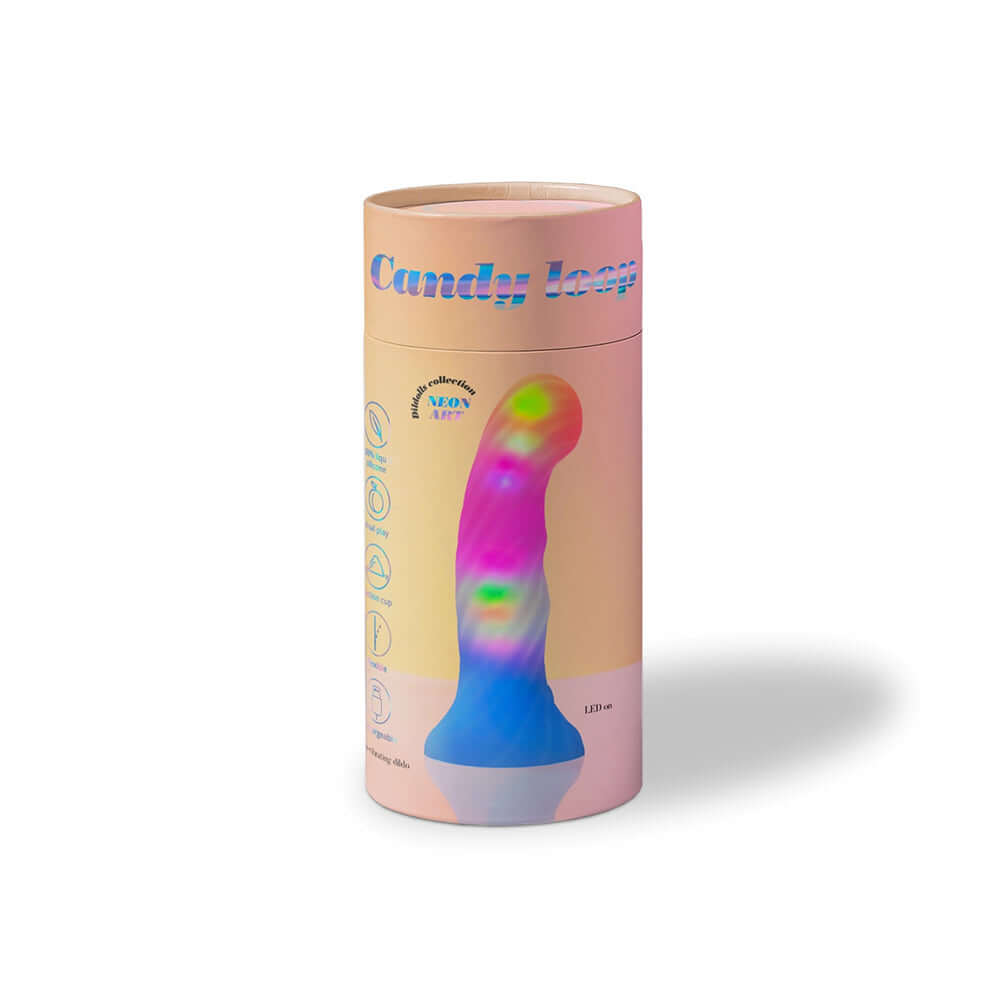 Love To Love Dildo LED Candy Loop packaging showcasing vibrant colors and unique design.
