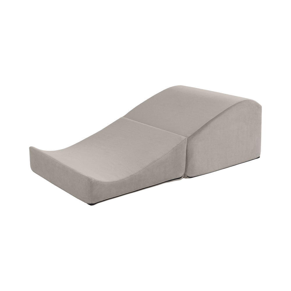 Liberator Flip Ramp Sex Positioning Pillow With Slip Cover Lush Grey showing ergonomic design and plush velvet fabric.