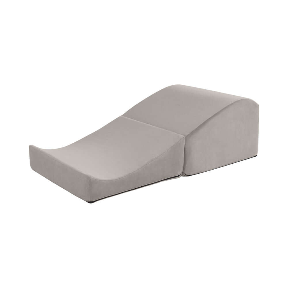 Liberator Flip Ramp Sex Positioning Pillow With Slip Cover Lush Grey showing ergonomic design and plush velvet fabric.