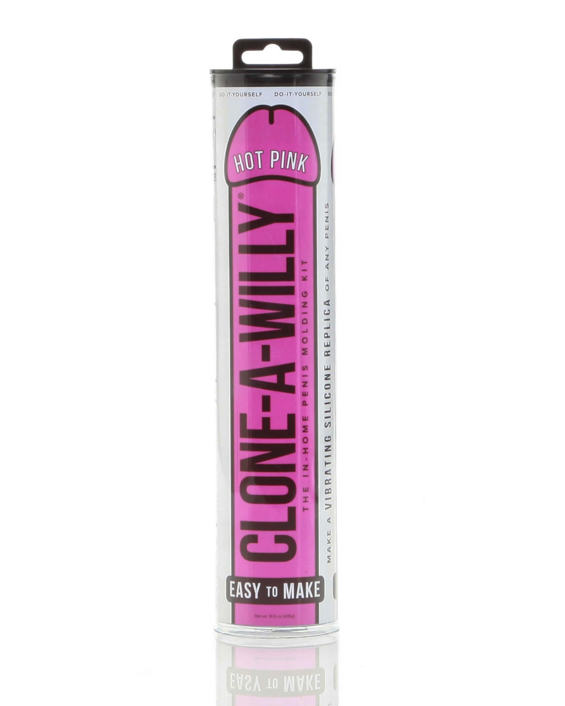 Clone-a-Willy Molding Kit Hot Pink packaging, a fun DIY kit for creating silicone replicas.