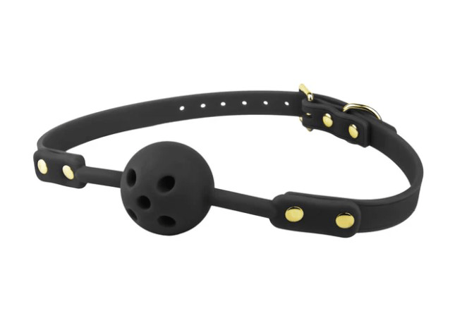 Temptasia Ardor Ball Gag Black with soft silicone ball and adjustable strap for comfort and durability.