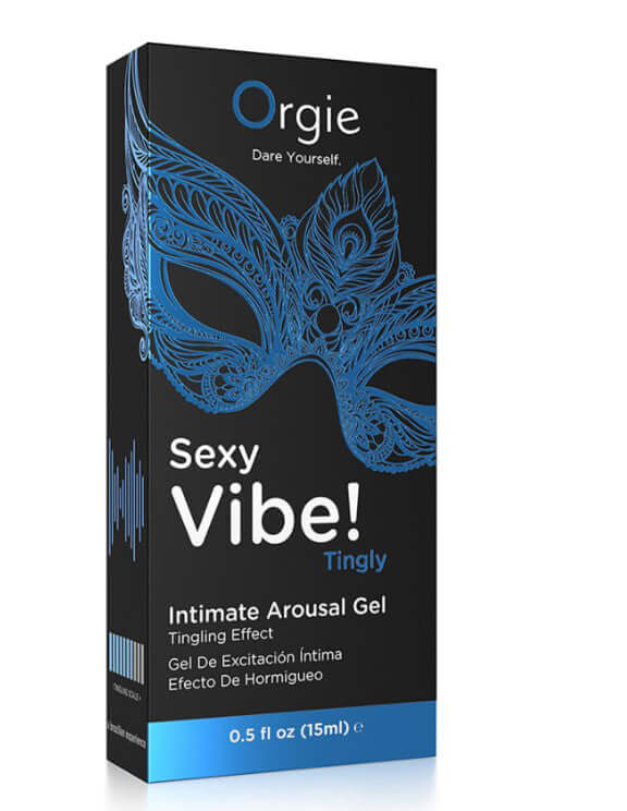 Orgie Sexy Vibe Intimate Arousal Gel 15 ml packaging with tingly effect description.
