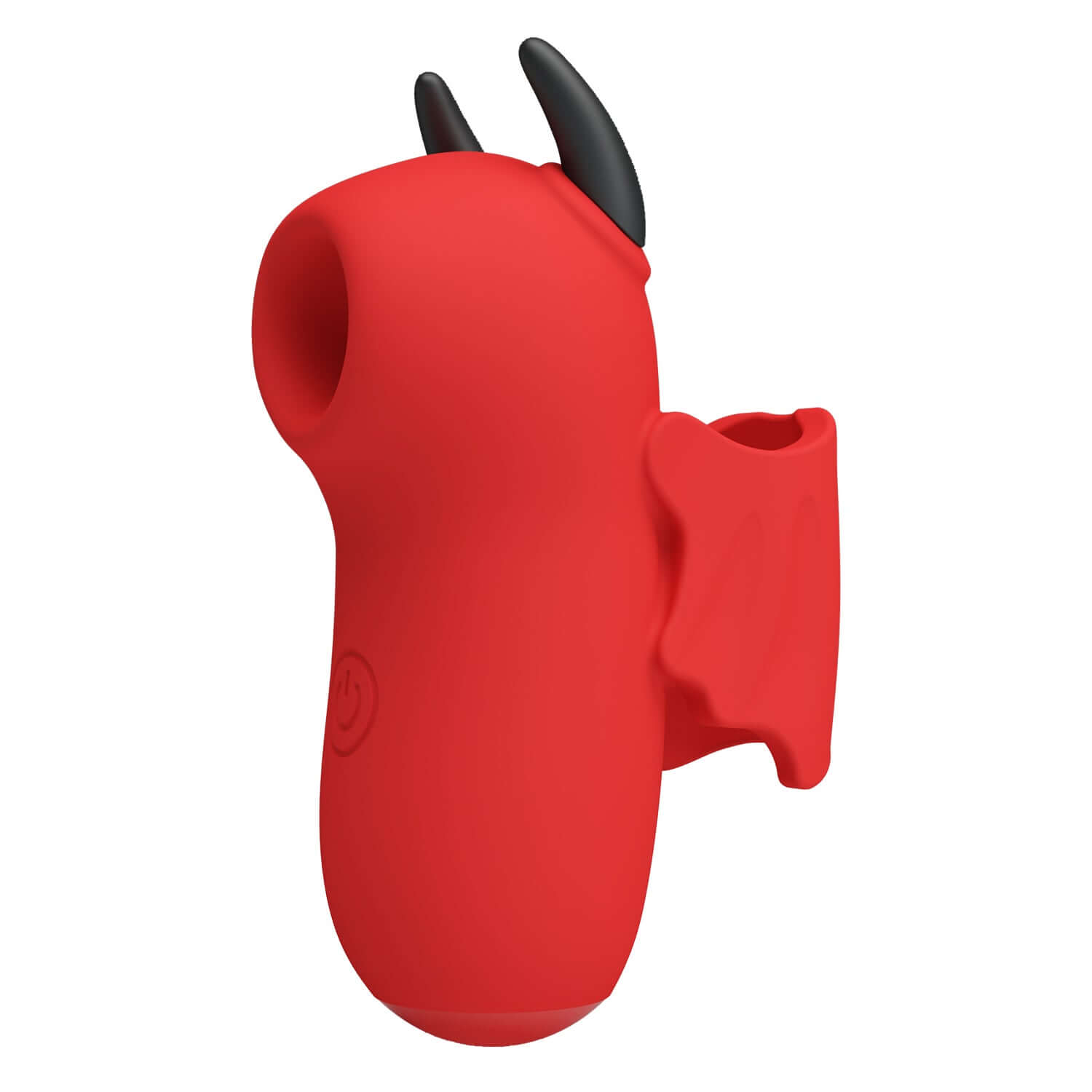 Magic Devil Finger Vibrator in red, silicone material with horns, featuring 10 tapping functions and waterproof design.