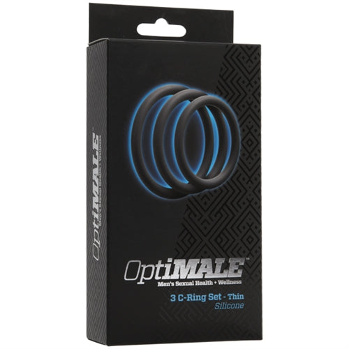 OptiMALE 3 C-Ring Set Silicone Cock Ring Thin Slate packaging with three silicone cock rings.