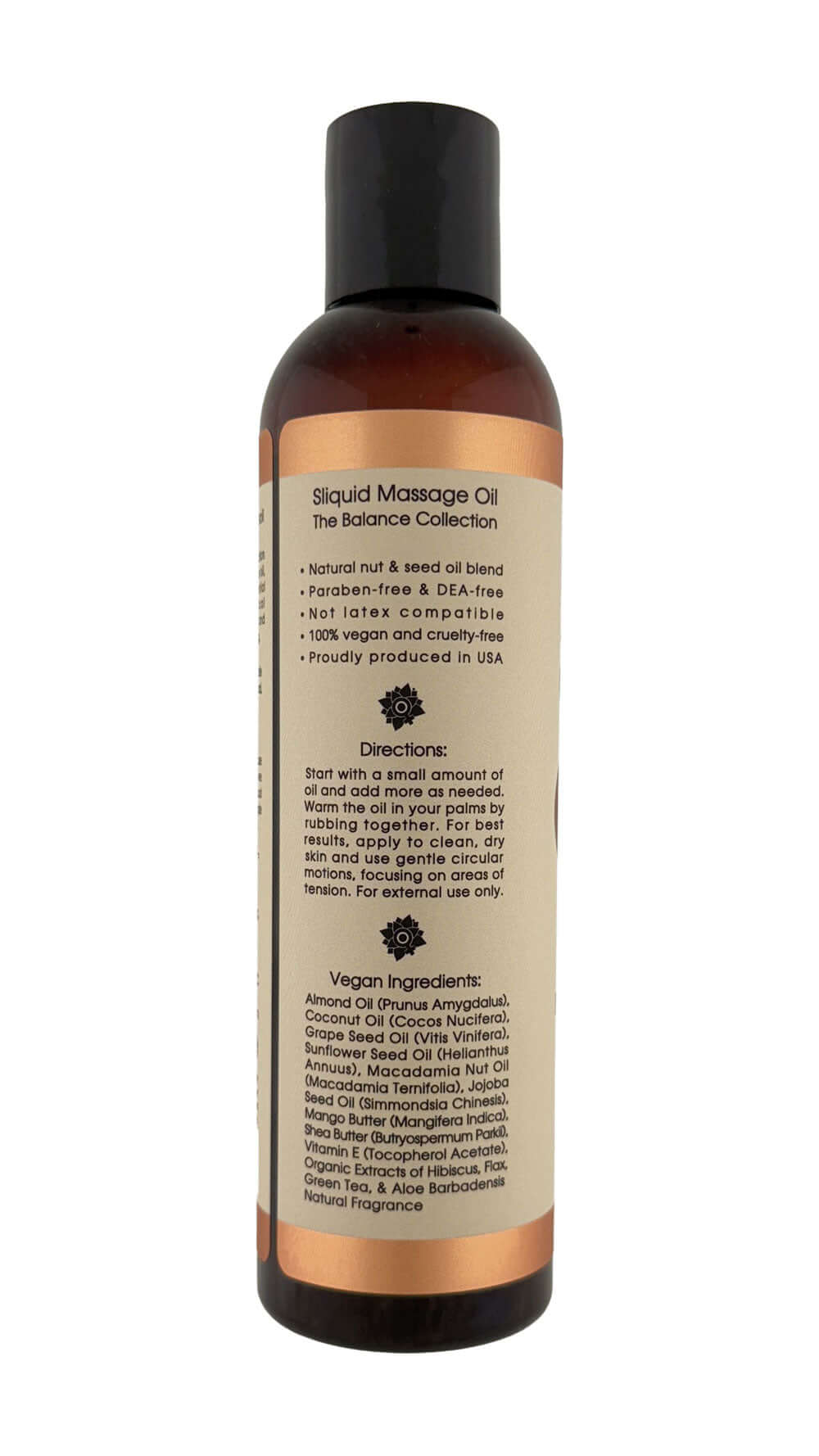 Sliquid Balance Massage Citrus Neroli 8.5 Oz bottle with ingredients and directions for use on the label.
