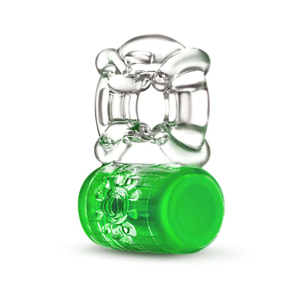 Play With Me Pleaser Neon-Green Rechargeable C-Ring for enhanced pleasure and stimulation with vibration patterns.