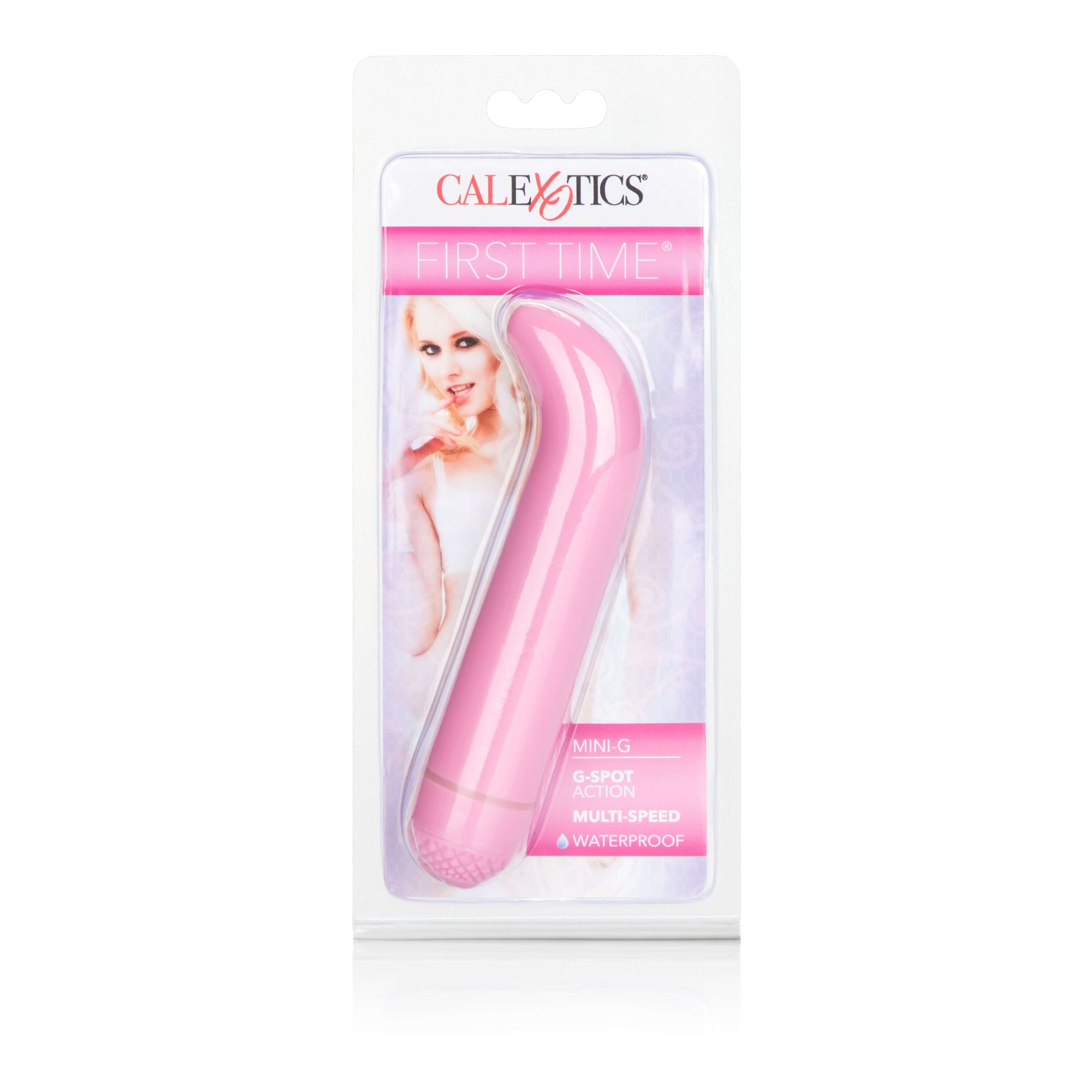 First Time Mini G-Vibe Massager Pink in packaging, designed for beginner-friendly pleasure and targeted stimulation.